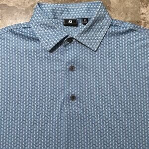 Footjoy Polo Shirt Mens Medium Blue Seashells Short Sleeve Golf Performance